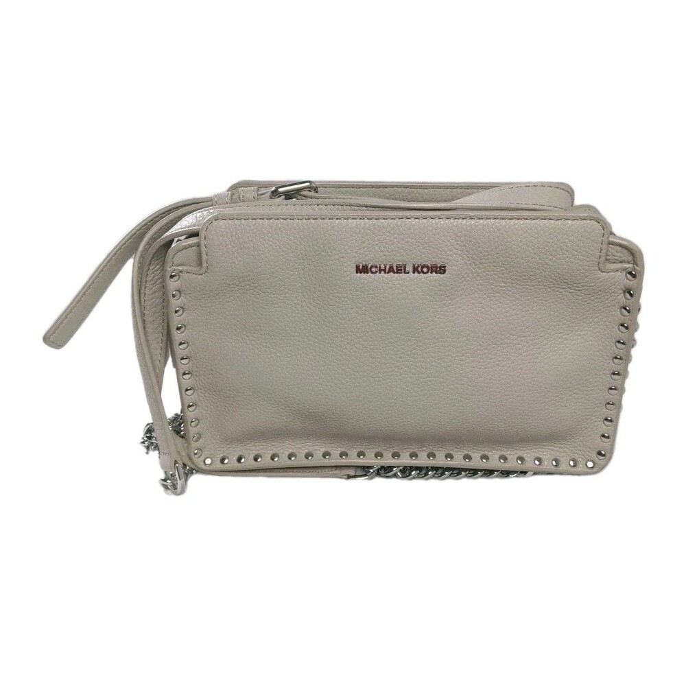 Michael Kors Astor Leather Crossbody Handbag Taupe Gray Small